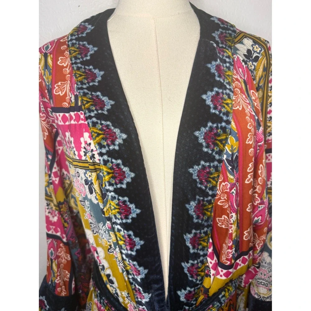 Anthropologie Zadie Velvet Robe Women's XS/S Lounge Kimono Patchwork Boho - Picture 5 of 10